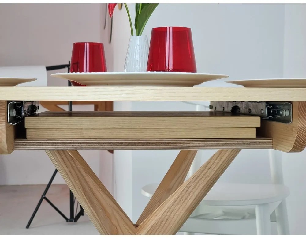 Masă de dining rotundă extensibilă din lemn de frasin cu blat suplimentar ø 90 cm Jubi – Ragaba