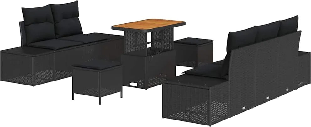 vidaXL Set de canapele pentru grădină cu pernă 8 pcs Negru Rattan poli