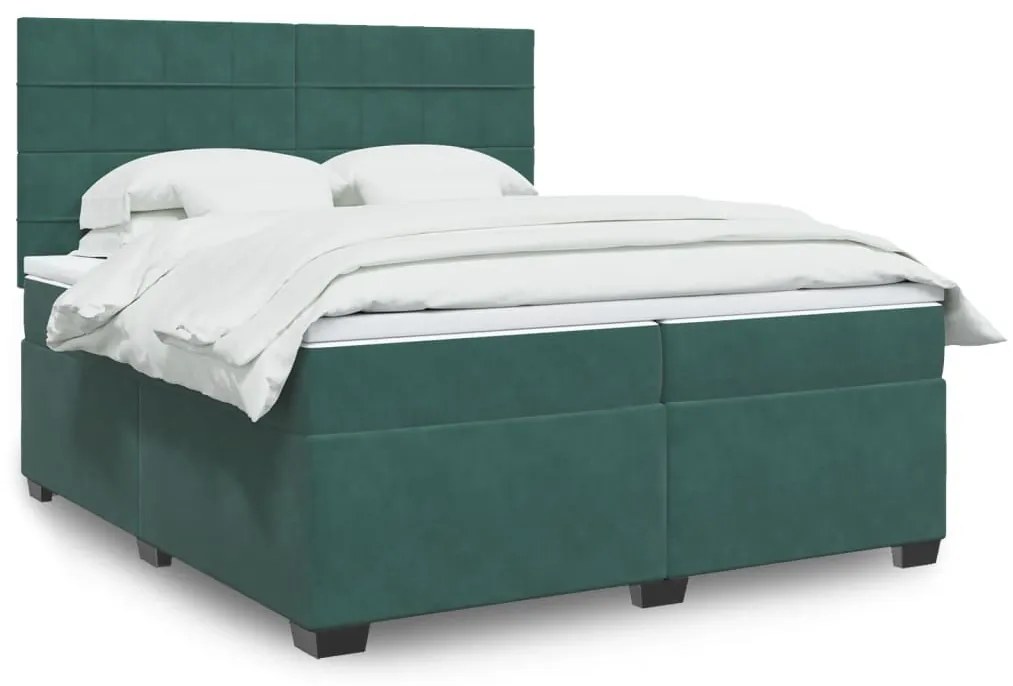 3291005 vidaXL Pat box spring cu saltea, verde închis, 200x200 cm, catifea