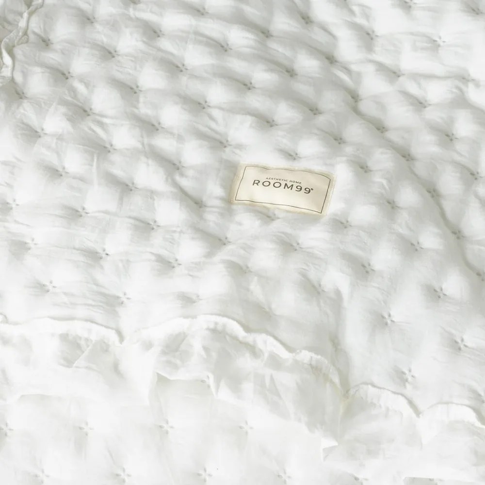 Cuvertură de pat albă Molly cu volănașe 240 x 260 cm