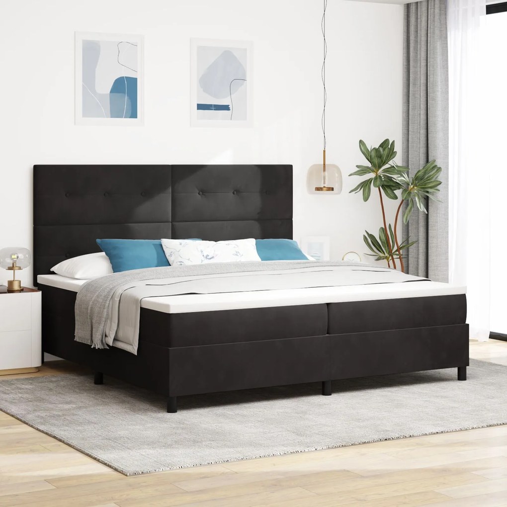 vidaXL Pat box spring cu saltea, negru, 200x200 cm, catifea