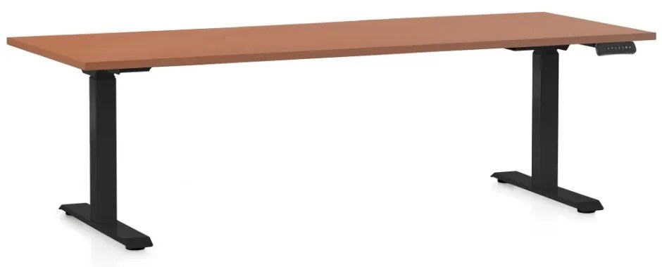 Masa inaltime reglabila OfficeTech D, 200 x 80 cm, bază neagră, cireașă