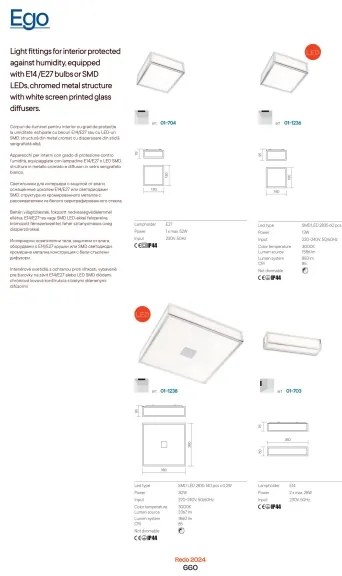 Plafonieră pentru baie EGO Redo 01-704 1xE27/52W/230V 18x18 cm IP44