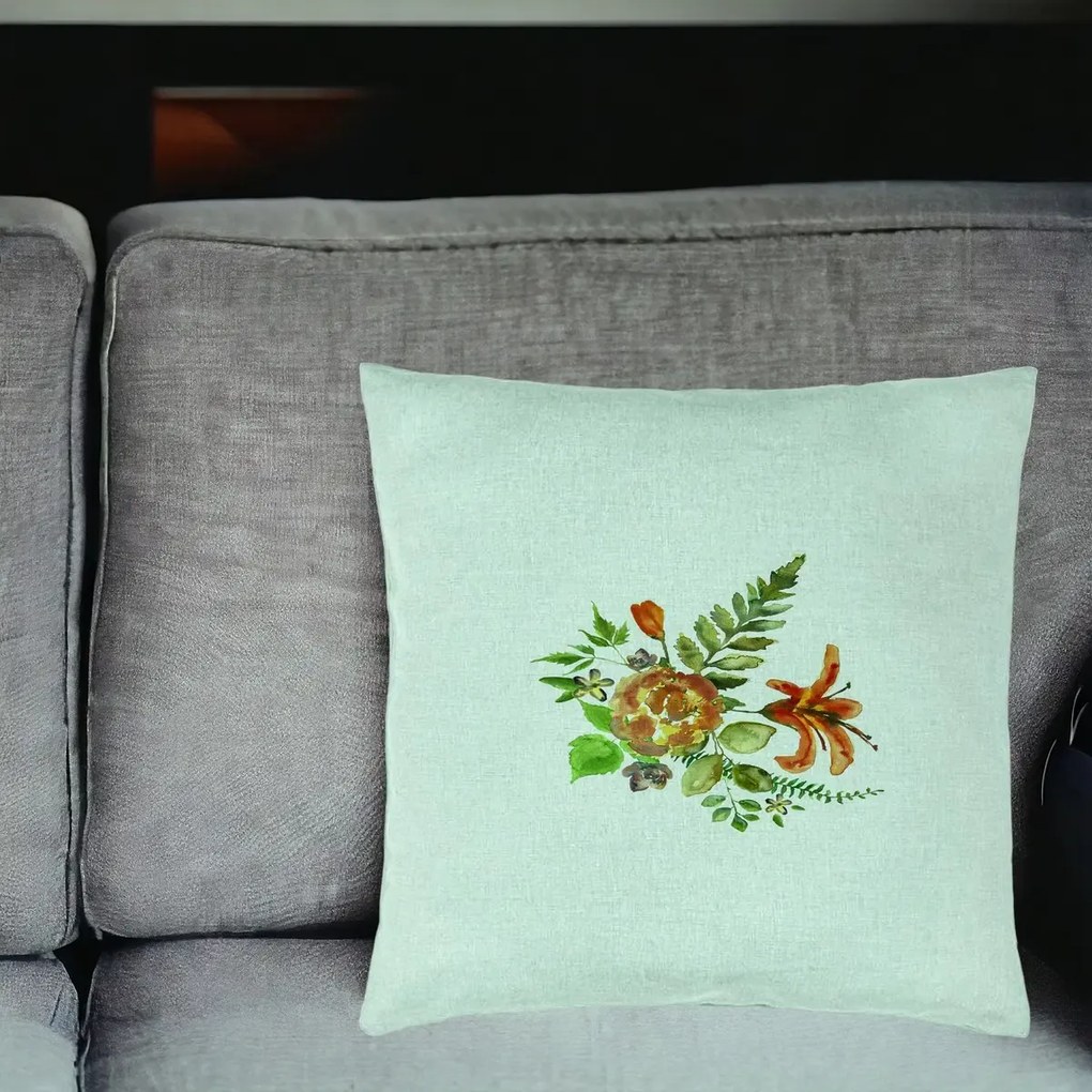 Perna Decorativa, Model Florale, 40x40 cm, Verde Menta, Husa Detasabila, Perna Inclusa, BEKZ®