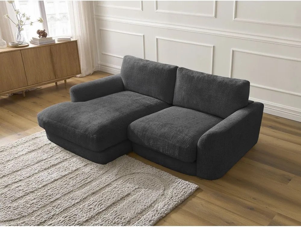 Colțar negru cu tapițerie din chenille (cu colț pe partea stângă/cu șezlong) Leonore – Bobochic Paris