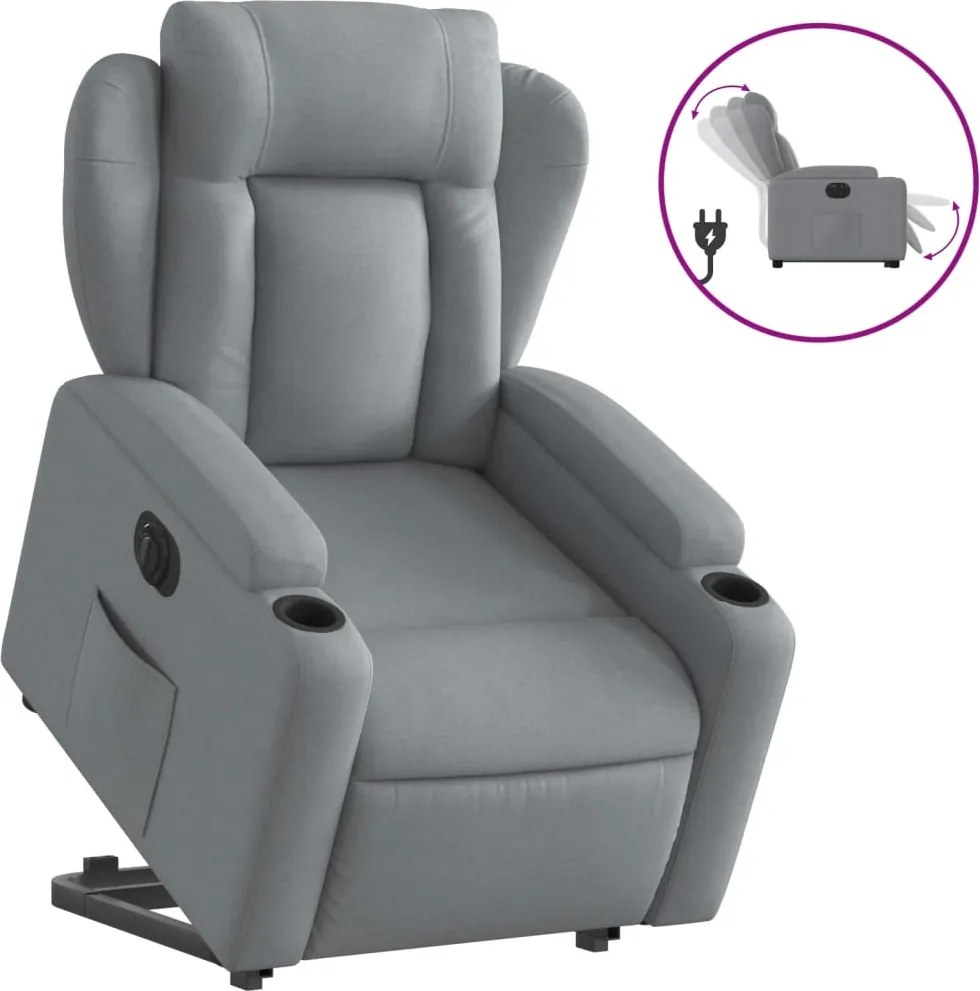 vidaXL Fotoliu electric rabatabil cu ridicare, gri deschis, textil