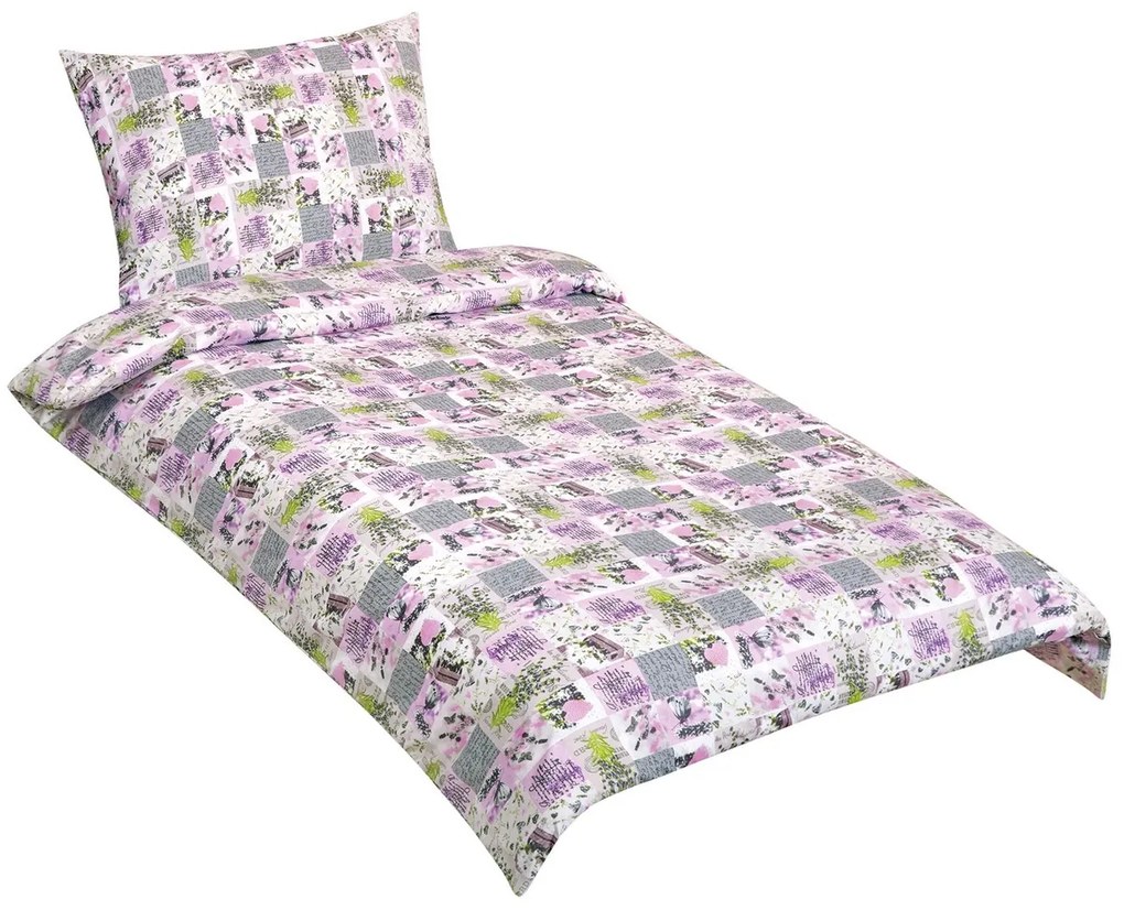 Lenjerie de pat din bumbac Bellatex Patchwork lila, 140 x 220 cm, 70 x 90 cm, 140 x 220 cm, 70 x 90 cm