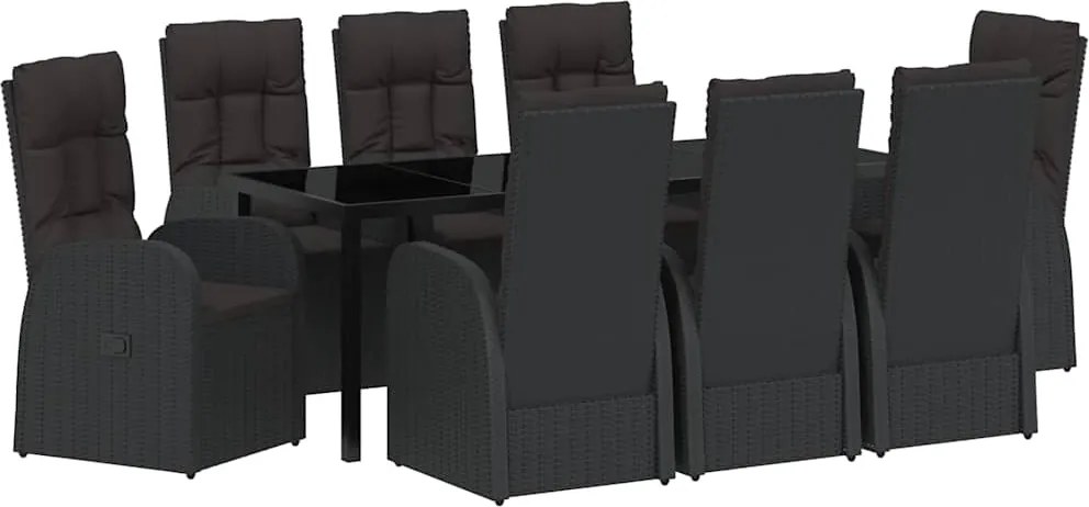 vidaXL Set de masă pentru grădină cu pernă 9 pcs Negru poliratan