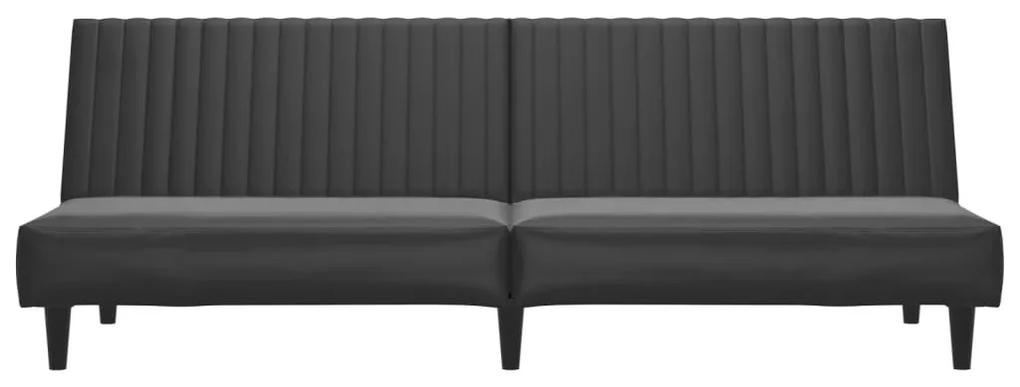 Canapea extensibila cu 2 locuri, negru, piele ecologica Negru, Fara scaunel pentru picioare Fara scaunel pentru picioare