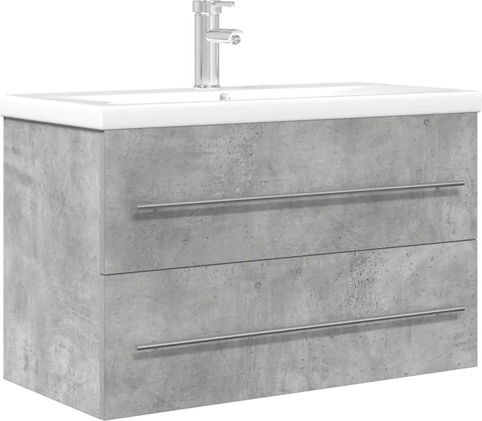 vidaXL Set mobilier de baie, 2 piese, gri beton, lemn compozit