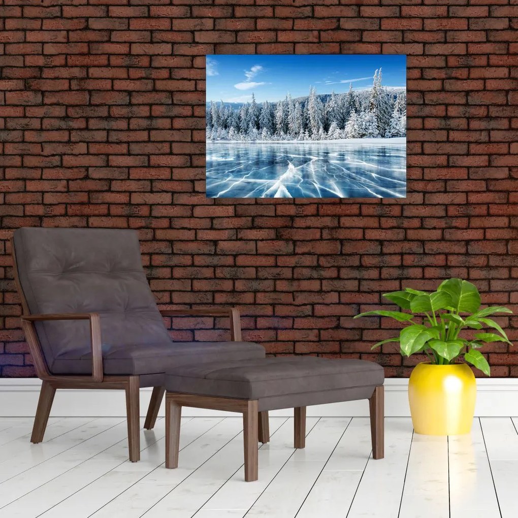 Tablou cu lacul înghețat și copacii înzăpeziți (70x50 cm)