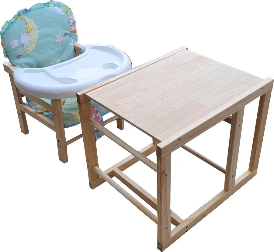 Scaun de masa pentru copii si bebe transformabil in masuta NOVOKIDS™ Wooden Table Chair, Din lemn masiv, Centura de siguranta, Sezut comfortabil