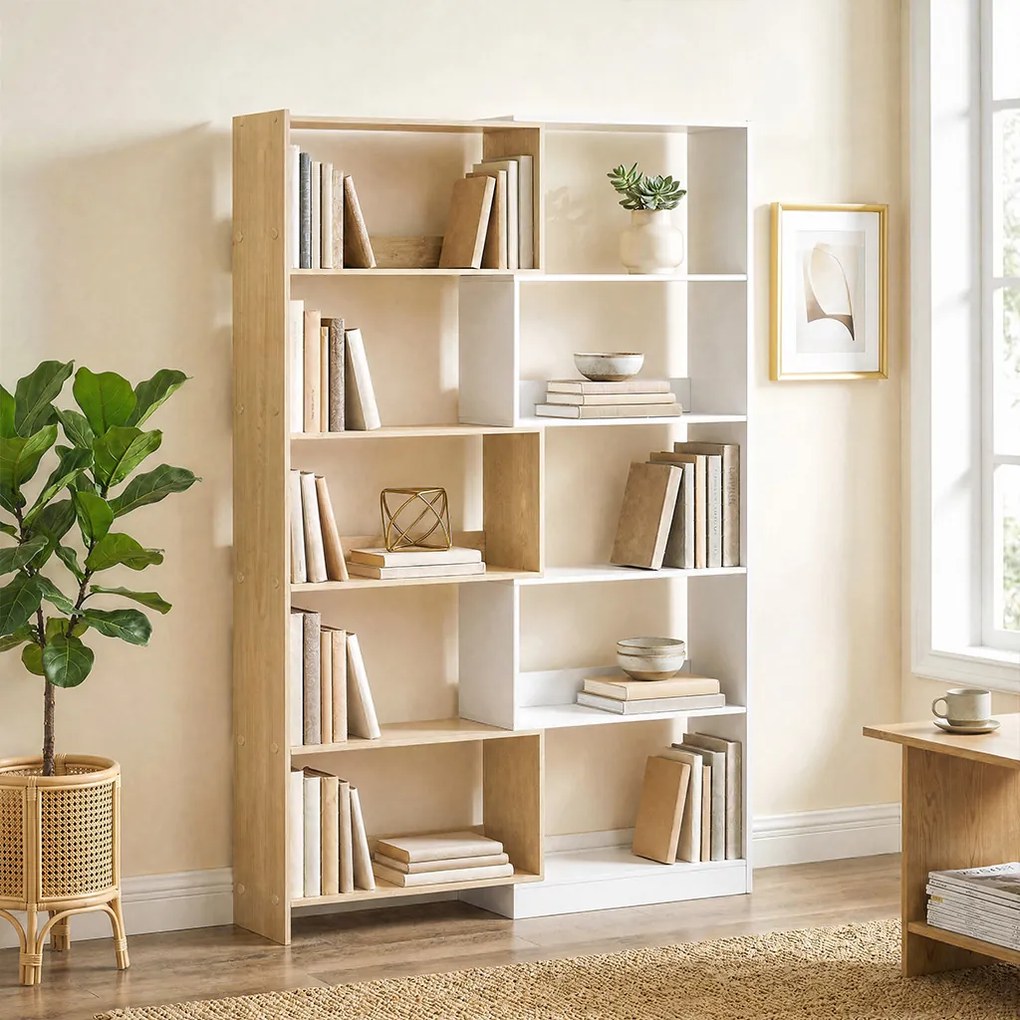 HOMCOM Bibliotecă de Colț cu 5 Polițe, Design Rotativ 350°, Lemn/Alb | Aosom Romania