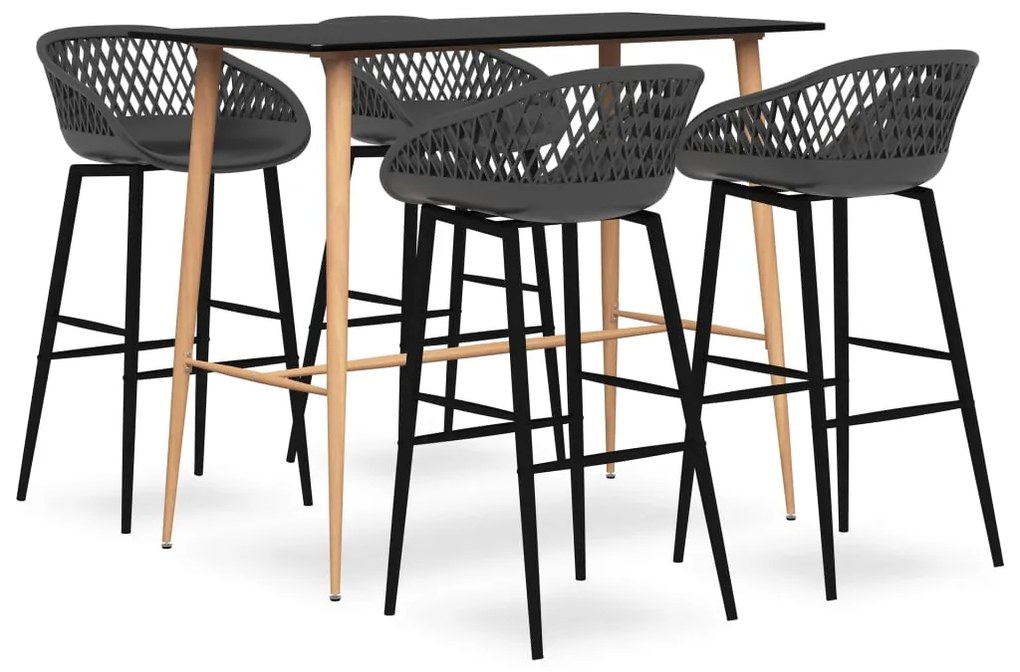 vidaXL Set mobilier de bar, 5 piese, negru și gri