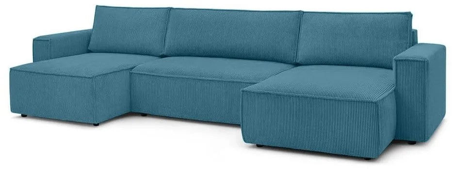 Colțar turcoaz extensibil cu tapițerie din catifea reiată Nihad – Bobochic Paris