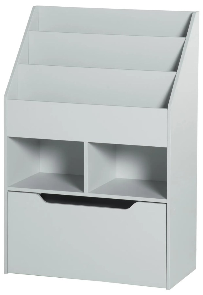 HOMCOM Bibliotecă etajeră Multi-Depozitare 3 rafturi 2 nișe Sertar mare din lemn Gri | Aosom Romania