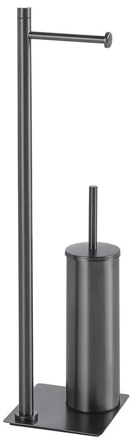 Gedy - Perie WC de podea cu suport pentru hârtie igienică TRILLY, gri metalizat