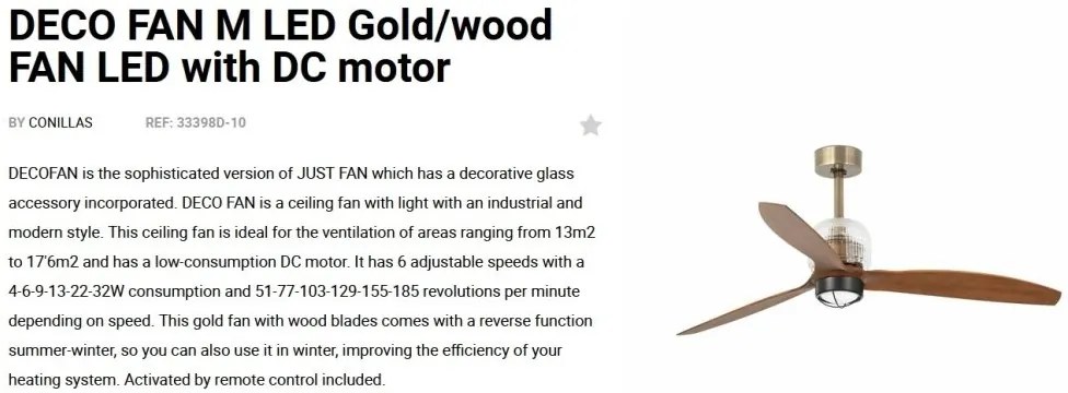 Lustra cu Ventilator si telecomanda DECO FAN M LED auriu/maro