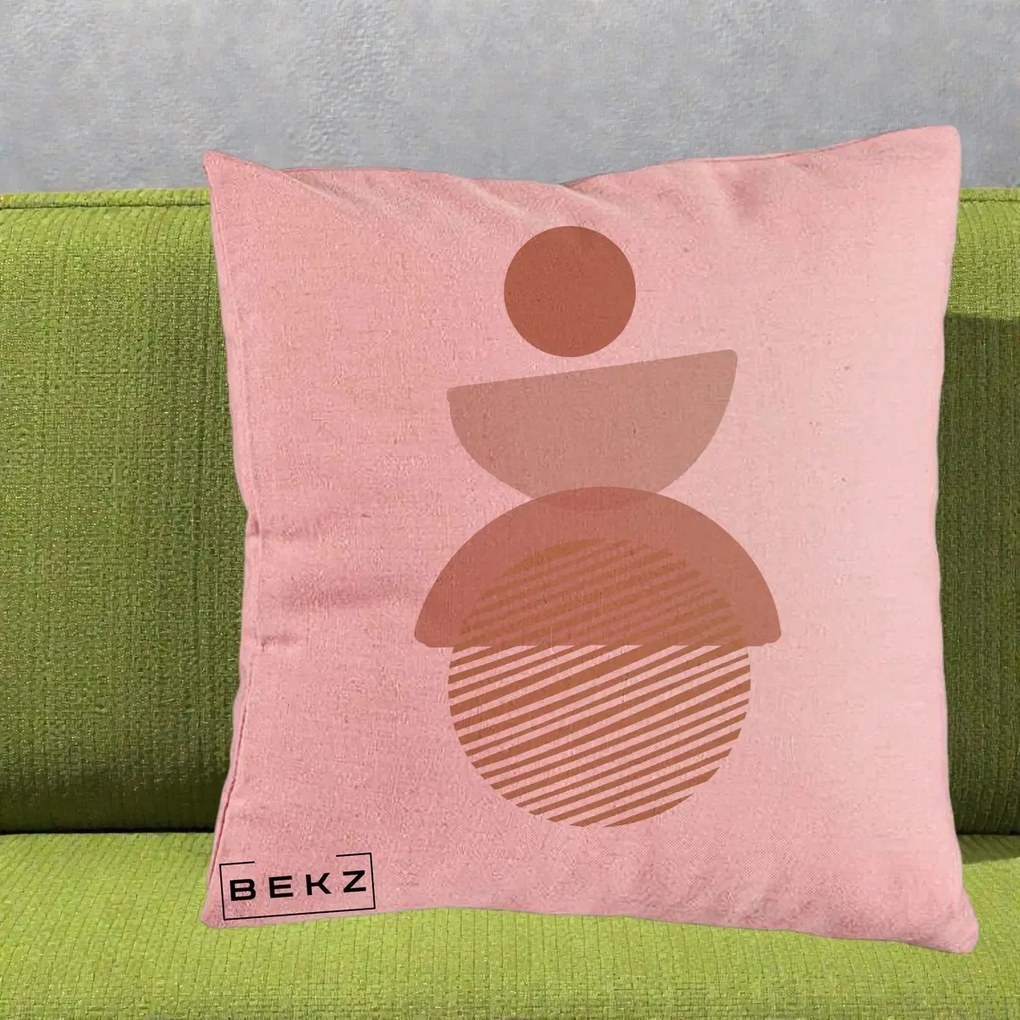 Perna Decorativa Geometric Boho Forme Terracotta, 40x40 cm, Roz, Husa Detasabila, Perna Inclusa, BEKZ®