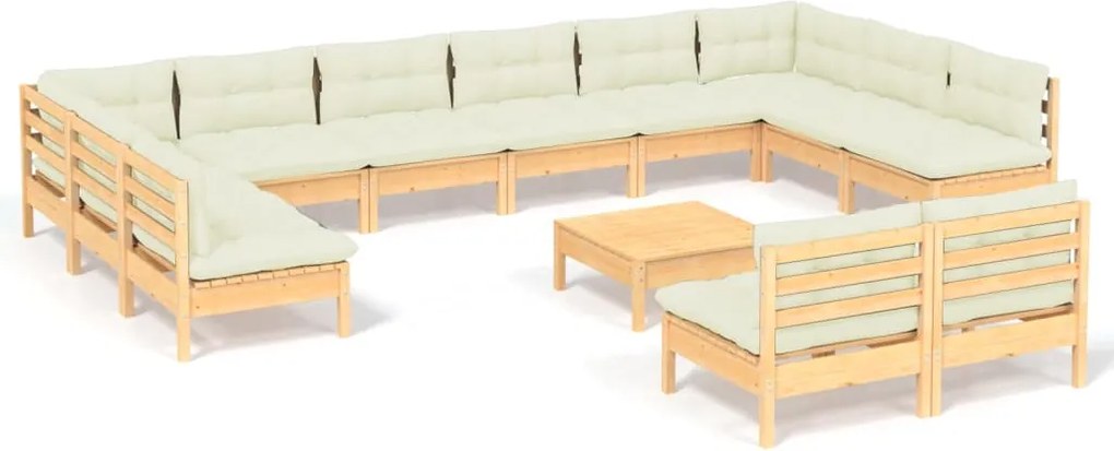 vidaXL Set mobilier grădină cu perne crem, 13 piese, lemn masiv de pin