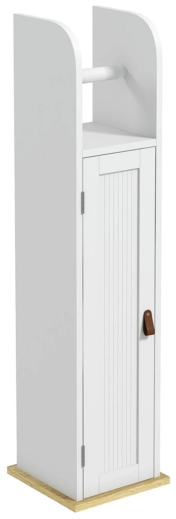 kleankin Mobilă de baie suport hârtie igienică cu dulap și rafturi reglabile 20 x 20 x 80 cm alb | Aosom Romania