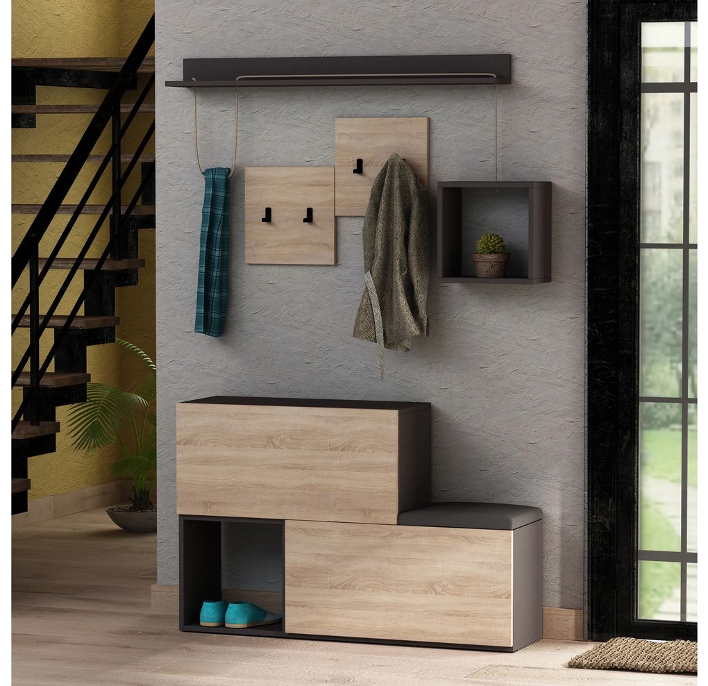 Set mobilier pentru hol Huan (antracit + stejar). 1067304