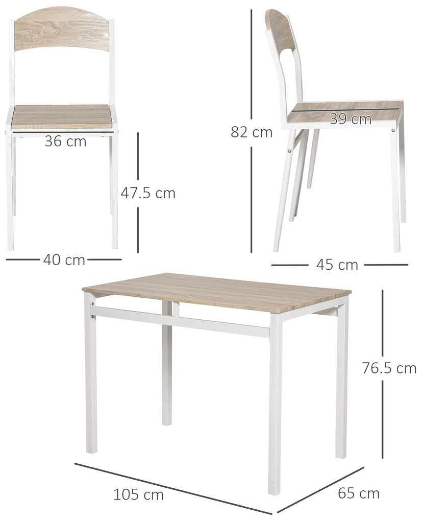 HOMCOM Set Masă de Prânz din 5 Piese cu 1 Masă Dreptunghiulară și 4 Scaune, 100x63x76,5 cm, Gri și Alb | Aosom Romania