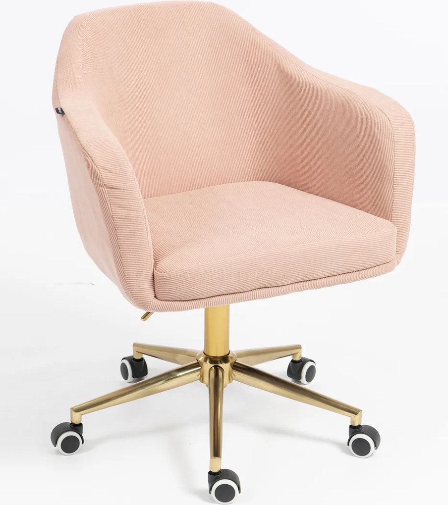 HR832K Scaun Catifea Reiată Premium culoare Roz prăfuit Litchi cu Bază Aurie