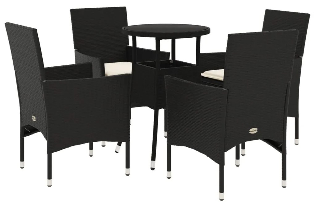 3278616 vidaXL Set mobilier de grădină cu perne 5 piese negru poliratan&sticlă