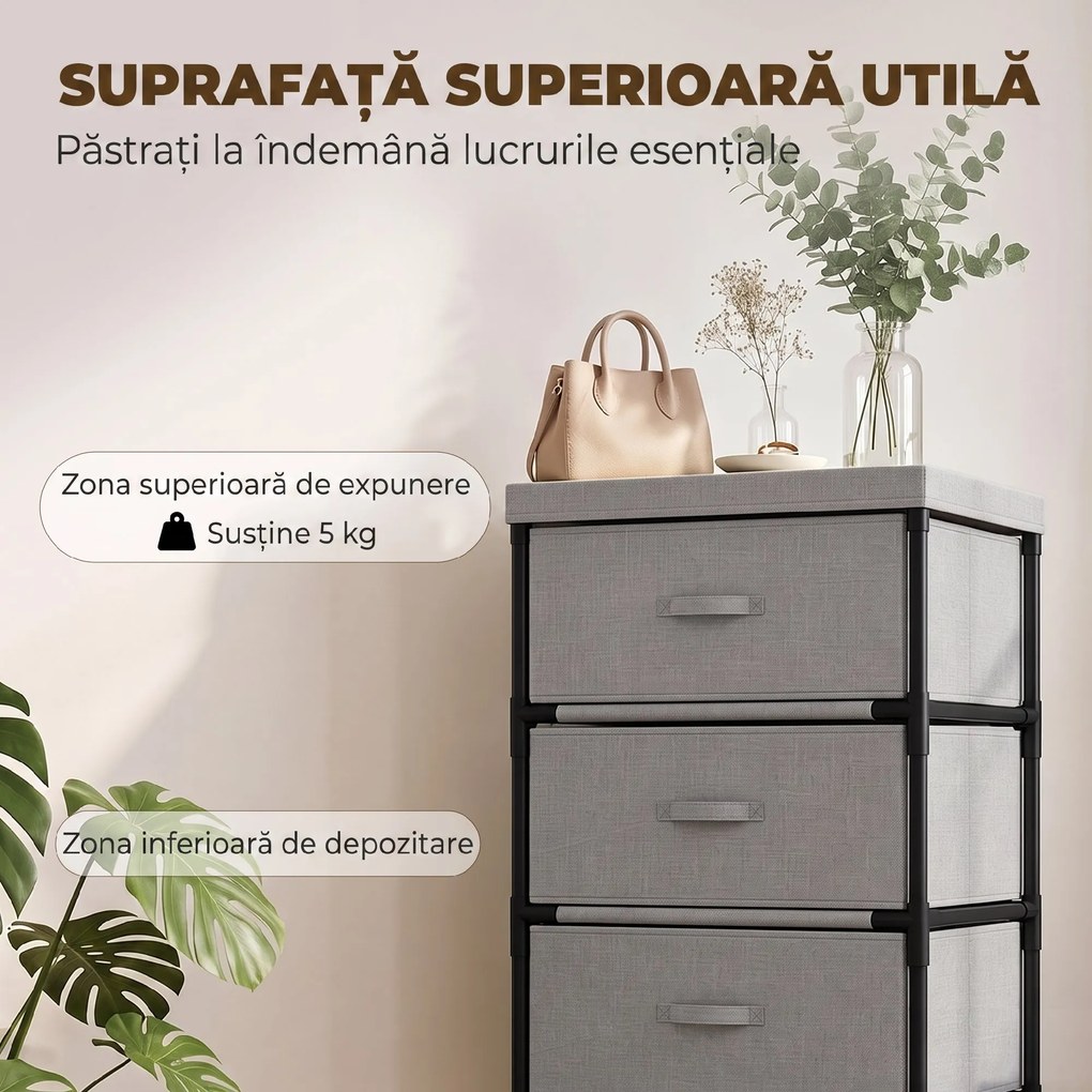HOMCOM Comodă cu Cadru din Oțel, 42 X 32 X 80 Cm, Gri și Negru | Aosom Romania