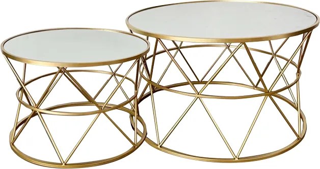 Set 2 Masute Cafea Pelmar Metalice, Finisaj Auriu