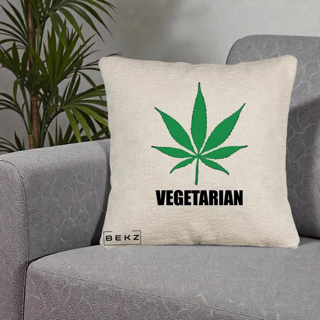 Perna Decorativa Vegetarian cu Frunza, 40x40 cm, Bej Canapea, Husa Detasabila, Perna Inclusa, BEKZ®