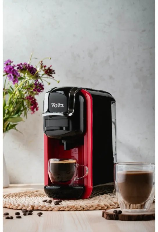 Espressor cafea macinata si capsule 8в1 Oliver Voltz OV51171B5, 1450W, 19 bar, Negru/Rosu