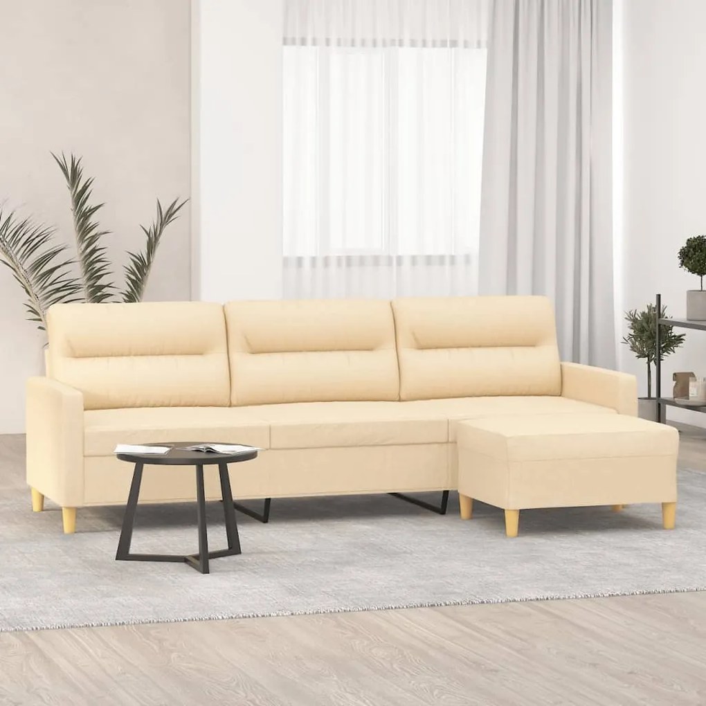 Canapea cu 3 locuri și taburet, crem, 210 cm, textil