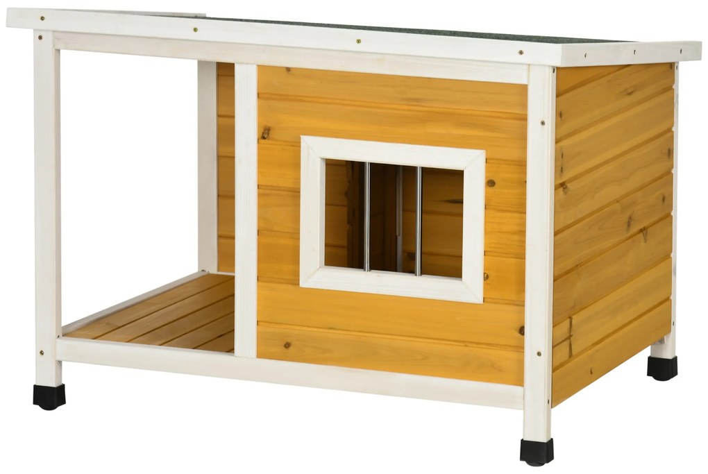 PawHut Cuib pentru câine la exterior casă pentru câine interioară din lemn cu acoperiș deschizător și fereastră 85,5L x 62l x 60H cm portocaliu | Aosom Romania