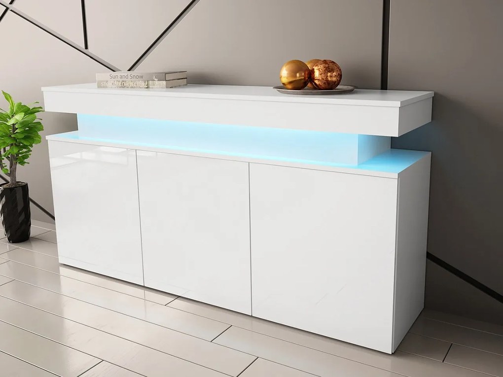 Dulap Lesteralo 3D 160 (Alb + lucios Alb) (cu iluminat LED). 1105936