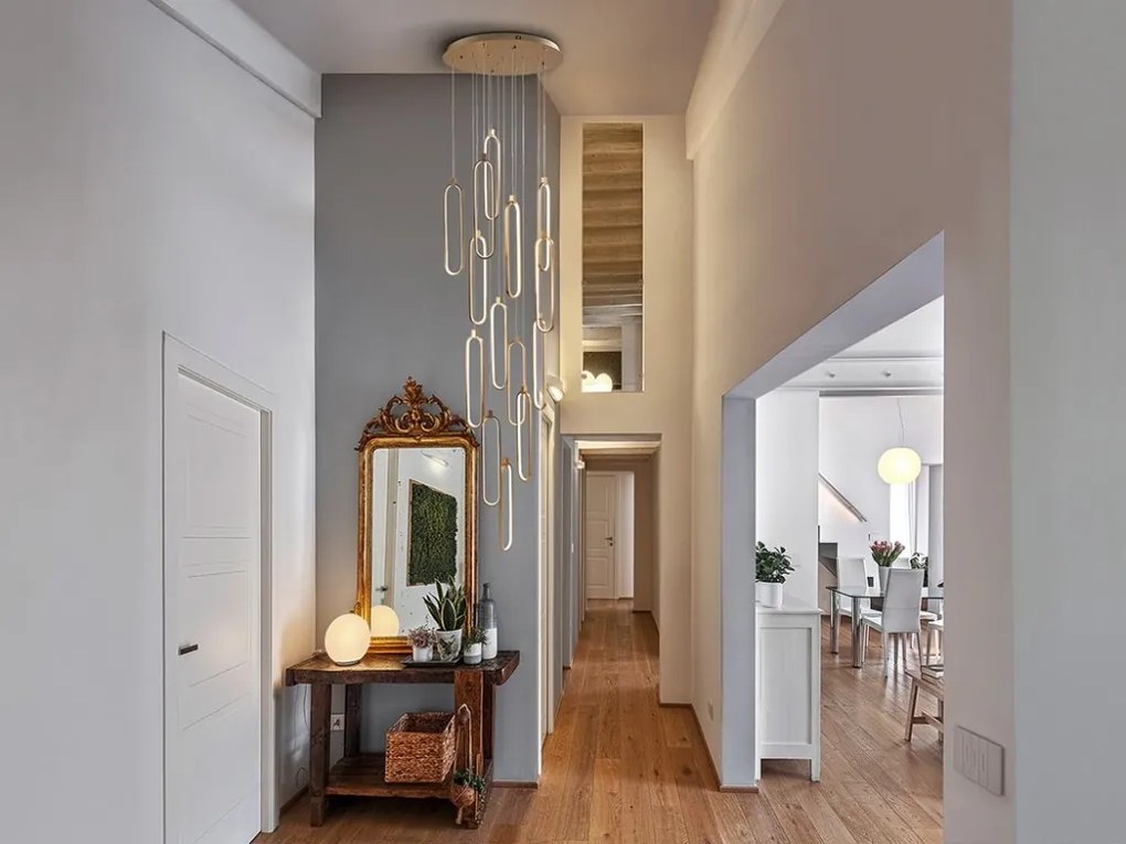 Lustra casa scarii XL cu 14 pendule LED si telecomanda Colette H500