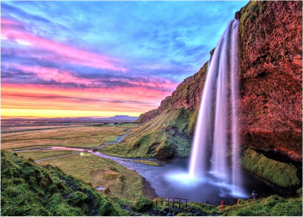 Tablou pe sticlă - Cascada Seljalandsfoss (70x50 cm)