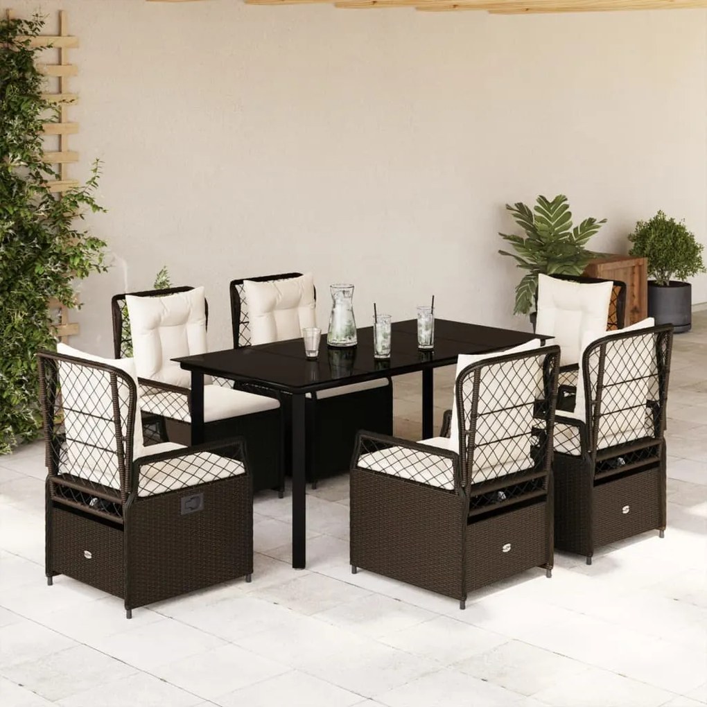vidaXL Set mobilier de grădină cu perne, 7 piese, maro, poliratan