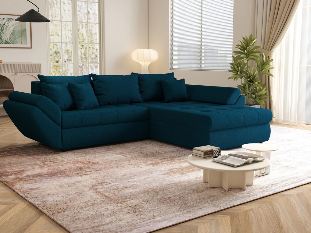 Colțar extensibil dumonde cu ladă de depozitare si sezut confortabil din spuma high-density, Loana Enjoy Petrol II 270x185 cm