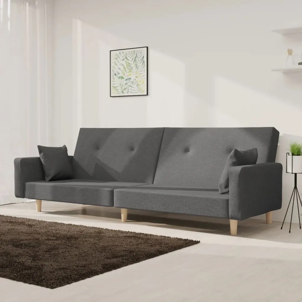 337320 vidaXL Canapea extensibilă cu 2 locuri, 2 perne, gri deschis, textil