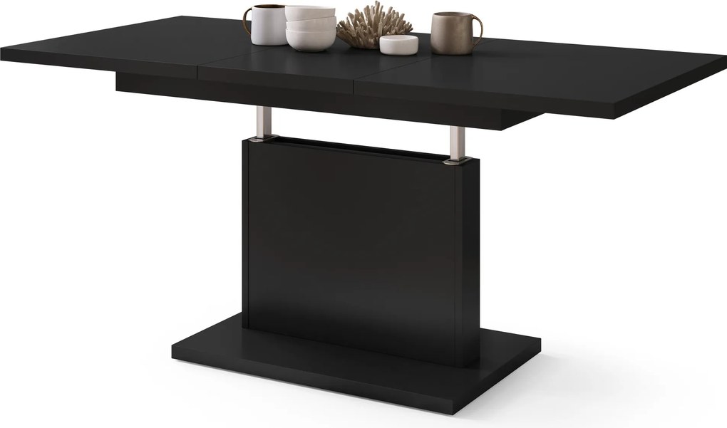 Mazzoni ASTON MINI Negru Mat - MĂSUȚĂ DE CAFEA MODERNĂ EXTENSIBILĂ REGLABILĂ PE ÎNĂLȚIME MASĂ TRANSFORMABILĂ