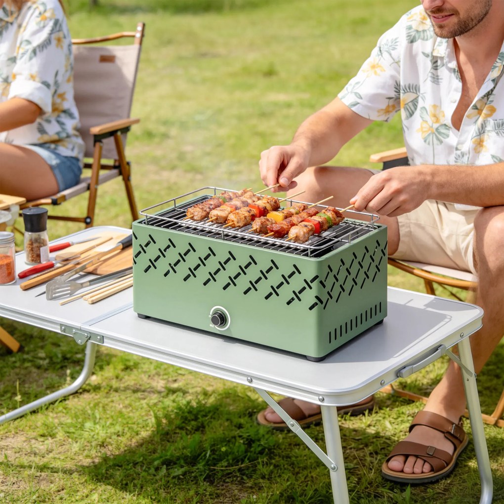 Outsunny Grătar Portabil pe Cărbune cu Ventilator Integrat pentru Exterior, Verde Deschis | Aosom Romania