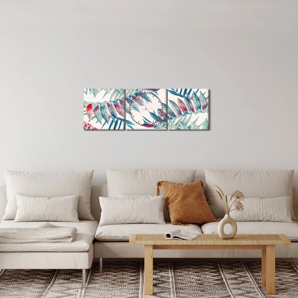 Tablou - Frunze tropicale (cu ceas) (90x30 cm)