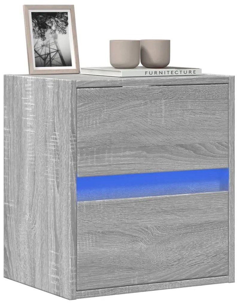 vidaXL Comodă TV de perete cu lumini LED, gri sonoma, 41x31x45 cm