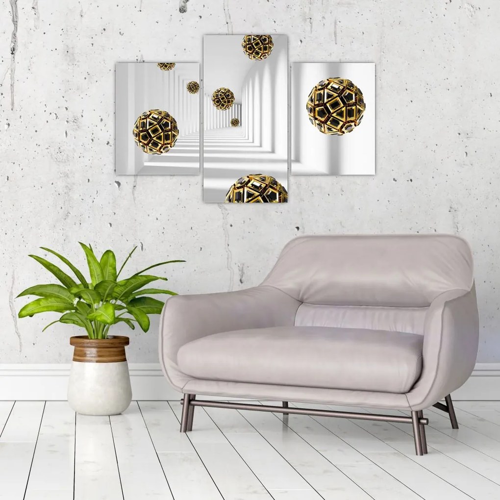 Tablou abstract cu mingi de fotbal (90x60 cm)