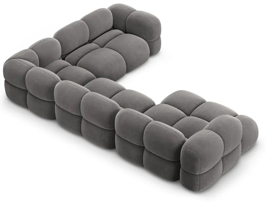 Colțar gri cu tapițerie din catifea (cu colț pe partea dreaptă/în formă de "U") Loretto – Cosmopolitan Design