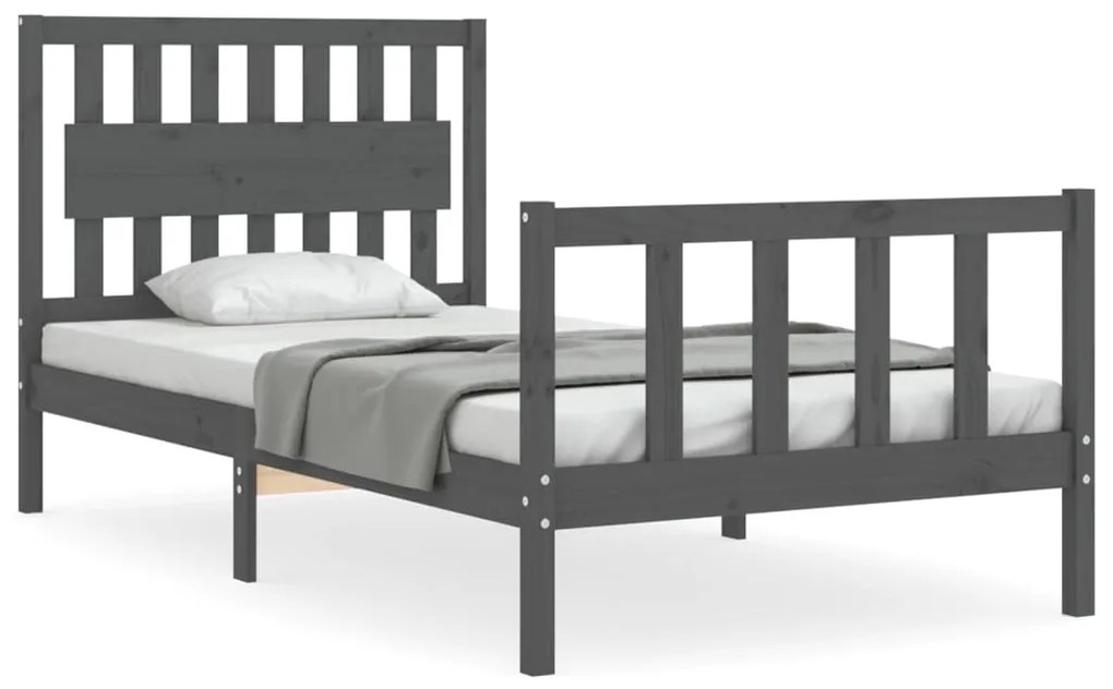 3192418 vidaXL Cadru de pat cu tăblie, gri, 100x200 cm, lemn masiv