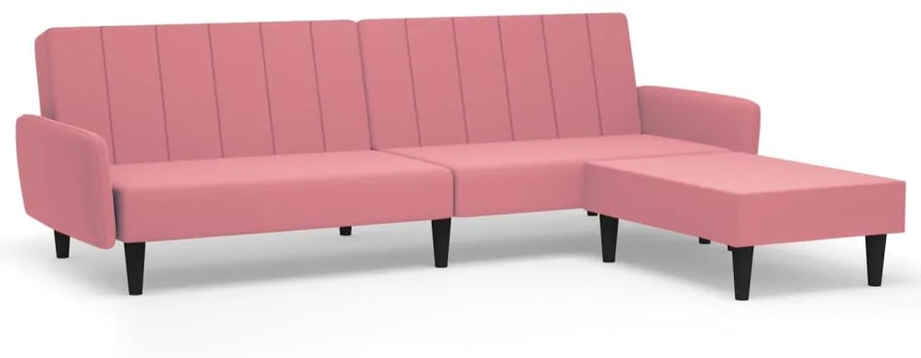 3080724 vidaXL Canapea extensibilă cu 2 locuri și taburet, roz, catifea