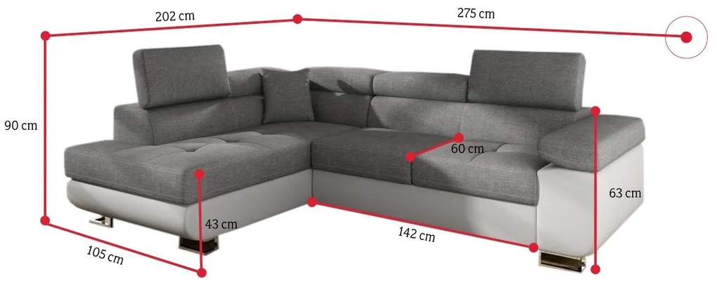 Supermobel Colțar extensibil ANTON, 275x90x202, ontario 83/soft 17, colţ stânga